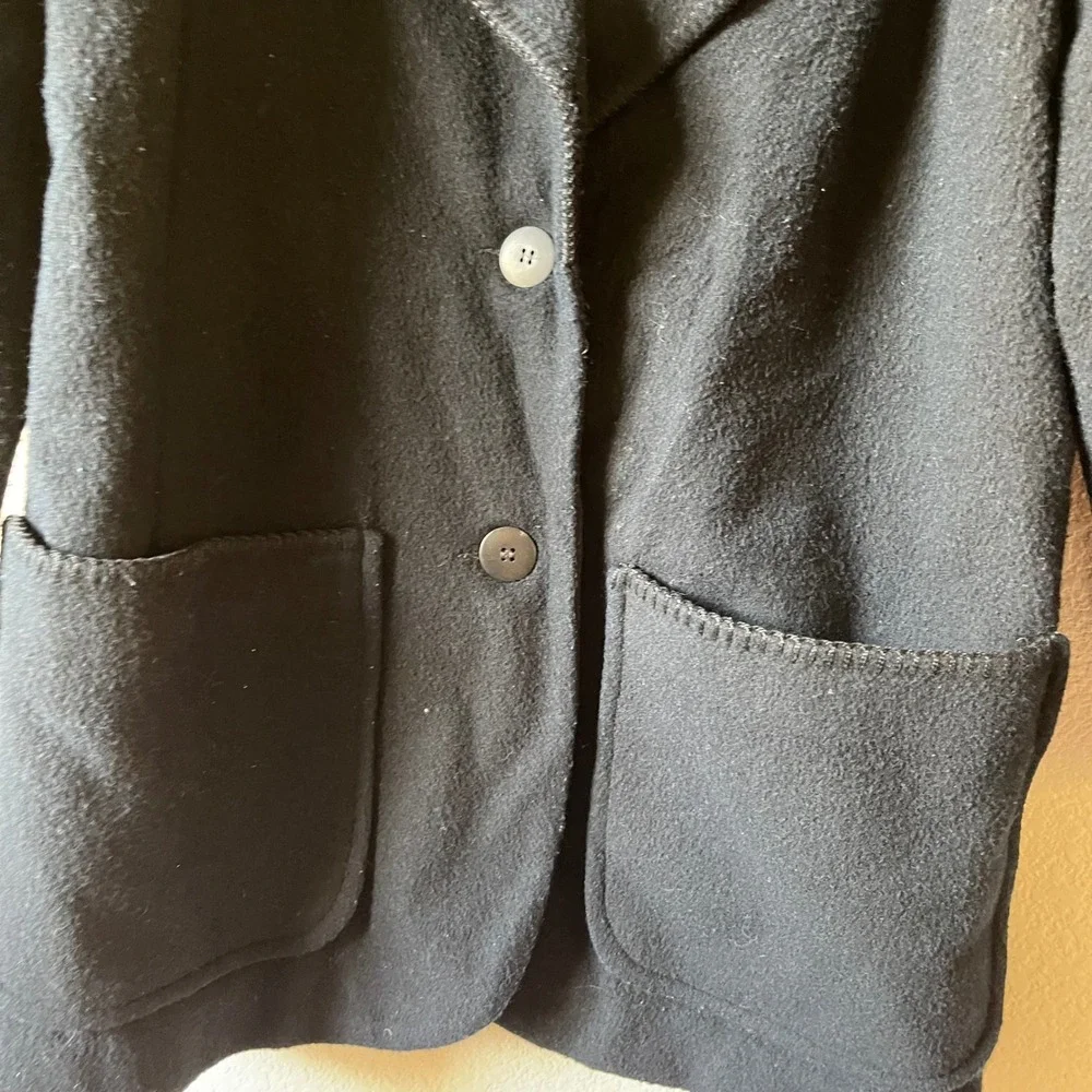 Vintage Eddie Bauer Womens Black Wool Shawl Collar Button‎ Front Size Large
